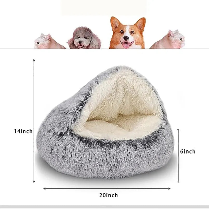 Soft Plush Hide Away Pet Bed with Cover Round -Cat or Dog Bed A Great Sleeping Nest Cave for Small Dogs