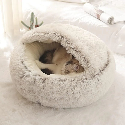 Soft Plush Hide Away Pet Bed with Cover Round -Cat or Dog Bed A Great Sleeping Nest Cave for Small Dogs