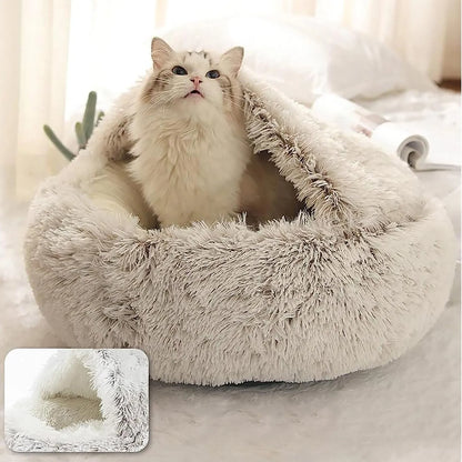 Soft Plush Hide Away Pet Bed with Cover Round -Cat or Dog Bed A Great Sleeping Nest Cave for Small Dogs