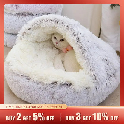 Soft Plush Hide Away Pet Bed with Cover Round -Cat or Dog Bed A Great Sleeping Nest Cave for Small Dogs