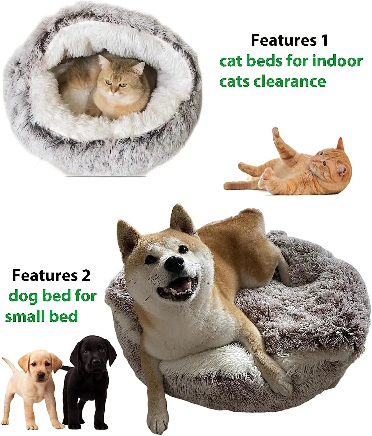 Soft Plush Hide Away Pet Bed with Cover Round -Cat or Dog Bed A Great Sleeping Nest Cave for Small Dogs