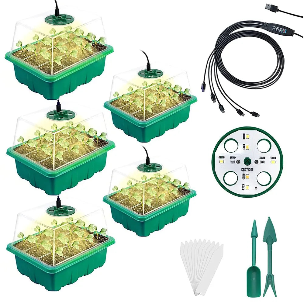 LED Grow Light with Seed Starter Tray - Full Spectrum, 5 PCS, Seeding Kit,  LED Growing Lamp for Indoor Greenhouse - 12 Cells