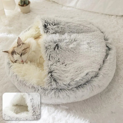 Soft Plush Hide Away Pet Bed with Cover Round -Cat or Dog Bed A Great Sleeping Nest Cave for Small Dogs