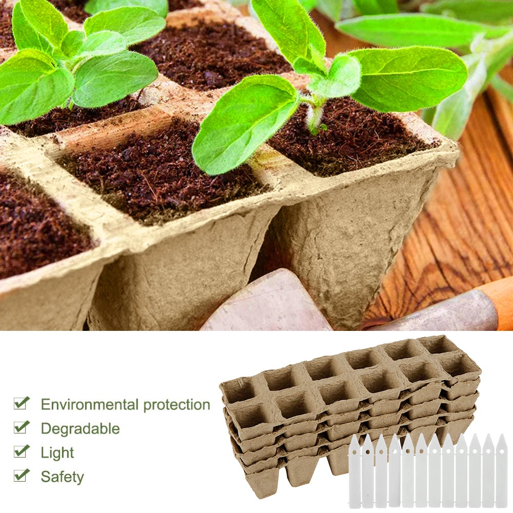 10PCS Peat Pots Plant Nursery Tray - Biodegradable Material for Sprouting Seedling - 12 Grids Seedling Germination Planter