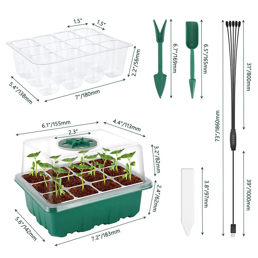 LED Grow Light with Seed Starter Tray - Full Spectrum, 5 PCS, Seeding Kit,  LED Growing Lamp for Indoor Greenhouse - 12 Cells