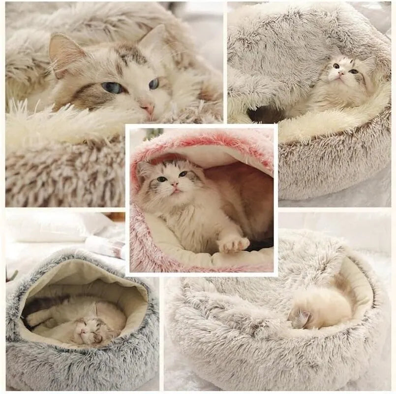 Soft Plush Hide Away Pet Bed with Cover Round -Cat or Dog Bed A Great Sleeping Nest Cave for Small Dogs