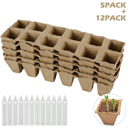 10PCS Peat Pots Plant Nursery Tray - Biodegradable Material for Sprouting Seedling - 12 Grids Seedling Germination Planter