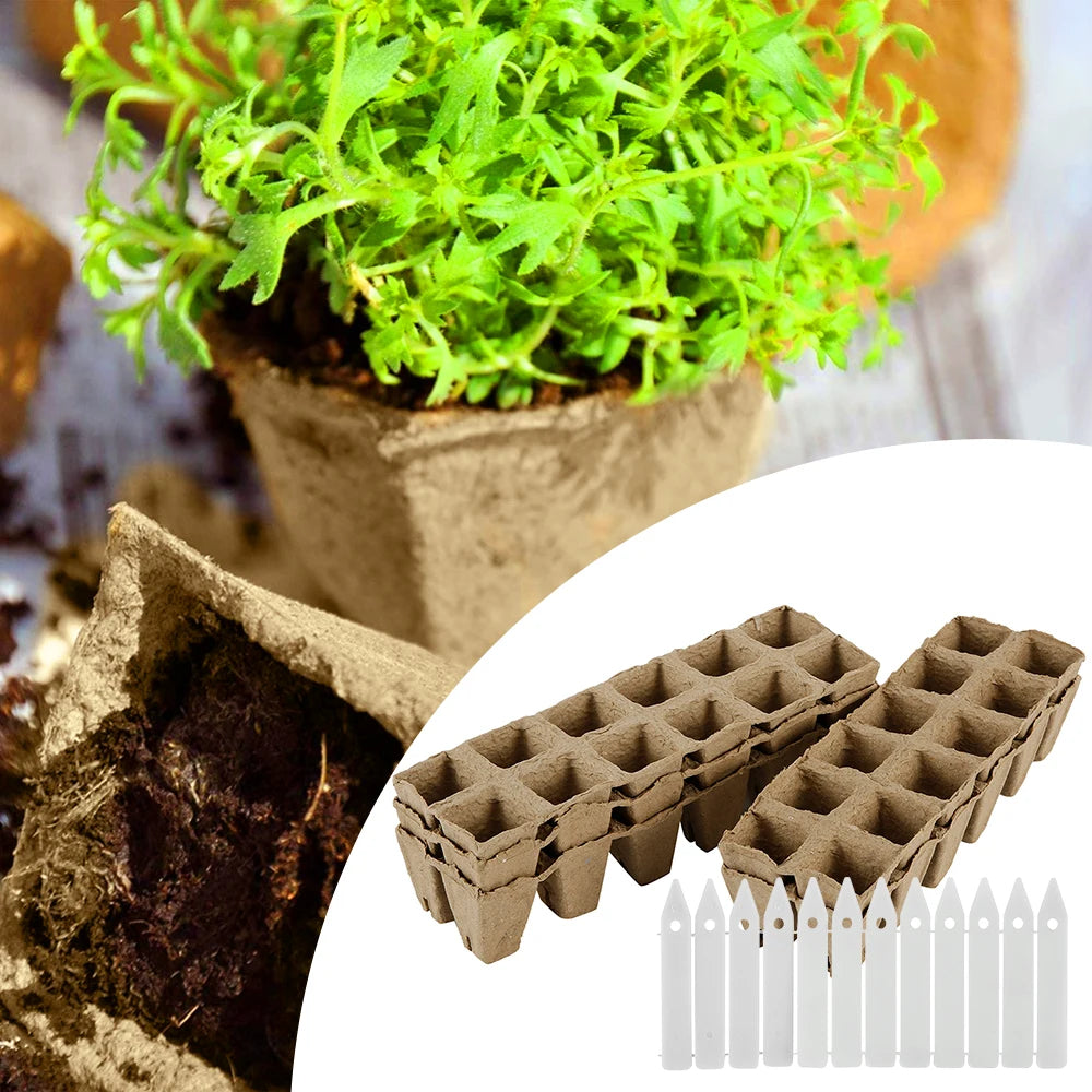 10PCS Peat Pots Plant Nursery Tray - Biodegradable Material for Sprouting Seedling - 12 Grids Seedling Germination Planter